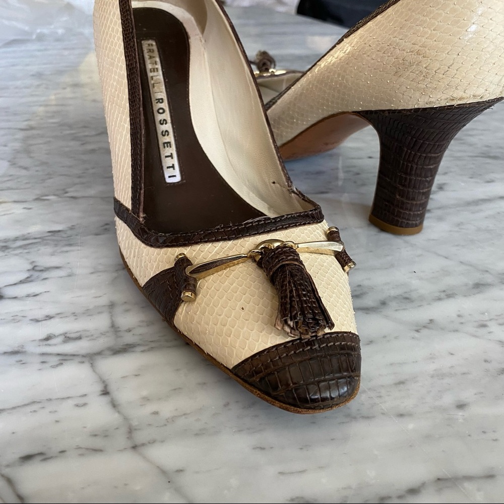 Fratelli Rosetti Cream/Brown Leather Pumps, 38.5